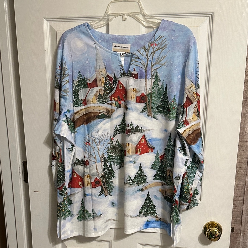 Alfred Dunner Festive Red and Green Holiday Top